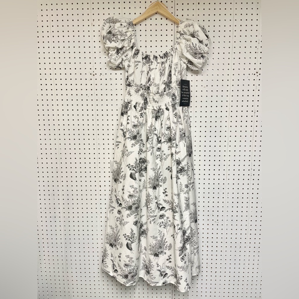 Hyacinth House Helena B&W Smocked Floral Midi Dress - Picture 3 of 5